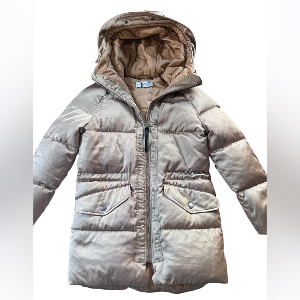 COACH luxury women’s beige duck down puffer jacket coat Size Small